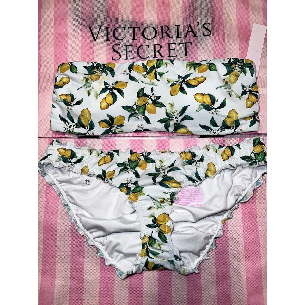 Victorias Secret Swim Bandeau W/Ruffled Bottoms Small Lemon Print ADORABLE